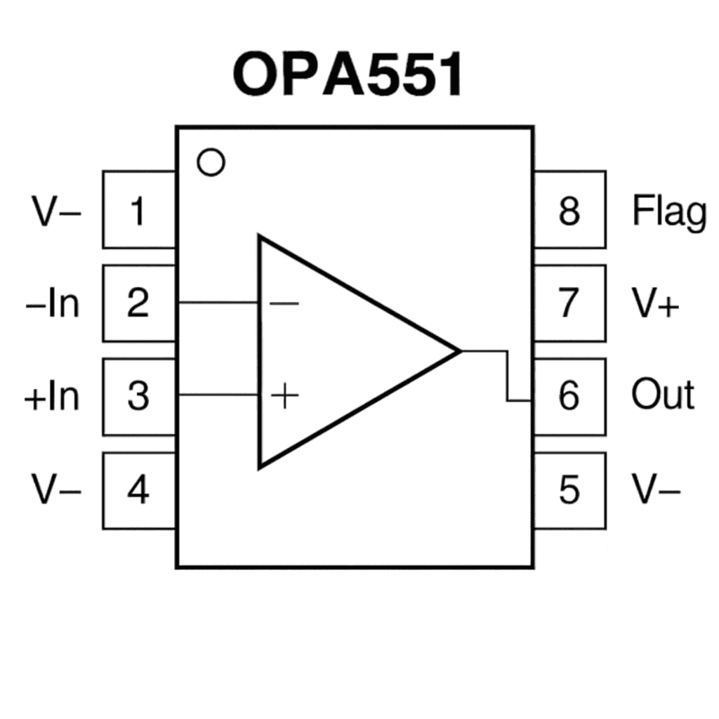 Pin configuration of the OPA551 operational amplifier